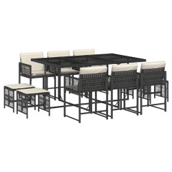 Ensemble à manger de jardin 11 pcs coussins noir résine tressée 509831509831