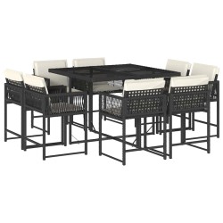Ensemble à manger de jardin 9pcs coussins noir résine tressée 509833509833