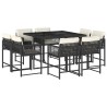 Ensemble à manger de jardin 9pcs coussins noir résine tressée 509833509833