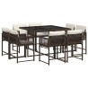 Ensemble à manger de jardin et coussins 9 pcs marron poly rotin 509836509836