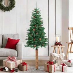 Sapin de Noël mince avec bois véritable et cônes vert 150cm PVC 509837509837