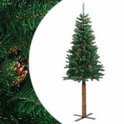 Sapin de Noël mince avec bois véritable et cônes vert 150cm PVC 509837509837