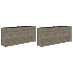 Jardinières avec 2 pots 2 pcs gris 90x20x40 cm résine tressée 509842509842
