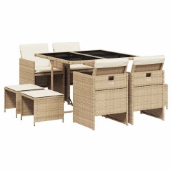 Ensemble à manger de jardin et coussins 9 pcs beige Poly rotin 509845509845