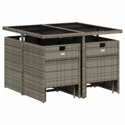 Ensemble à manger de jardin 9 pcs coussins gris résine tressée 509849509849