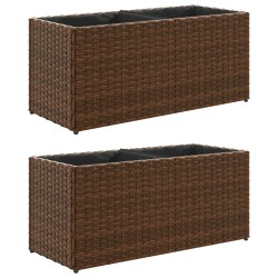 Jardinières avec 2 pots 2 pcs marron 72x30x32 cm résine tressée 509856509856