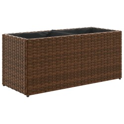 Jardinières avec 2 pots 2 pcs marron 72x30x32 cm résine tressée 509856509856