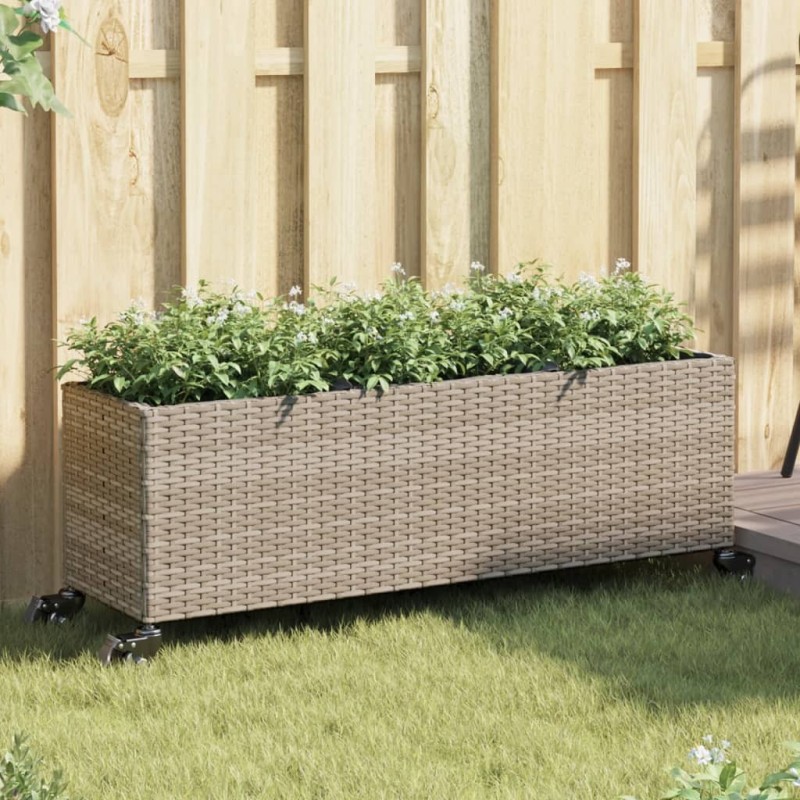 Jardinières et roulettes 2 pcs gris 107x32x38 cm résine tressée 509858509858