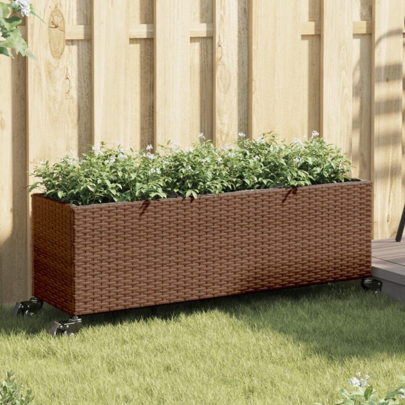 Jardinières et roulettes 2pcs marron 107x32x38cm résine tressée 509859509859