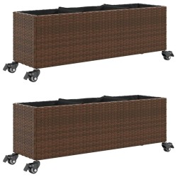 Jardinières et roulettes 2pcs marron 107x32x38cm résine tressée 509859509859