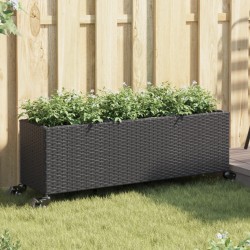 Jardinières et roulettes 2 pcs noir 107x32x38 cm résine tressée 509860509860