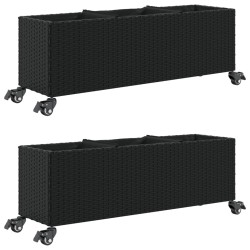 Jardinières et roulettes 2 pcs noir 107x32x38 cm résine tressée 509860509860