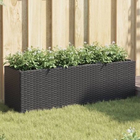 Jardinières avec 3 pots 2 pcs noir 105x30x32 cm résine tressée 509862509862