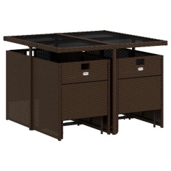 Ensemble à manger de jardin et coussins 9 pcs marron poly rotin 509863509863