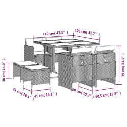 Ensemble à manger de jardin et coussins 9 pcs marron poly rotin 509863509863