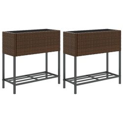 Jardinières avec étagère 2 pcs brun 70x28x70 cm résine tressée 509871509871
