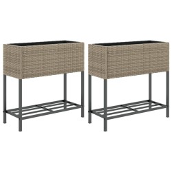 Jardinières avec étagère 2 pcs gris 70x28x70 cm résine tressée 509877509877
