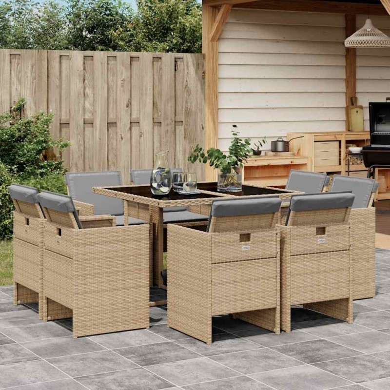 Ensemble à manger de jardin et coussins 9 pcs mélange beige 509878509878