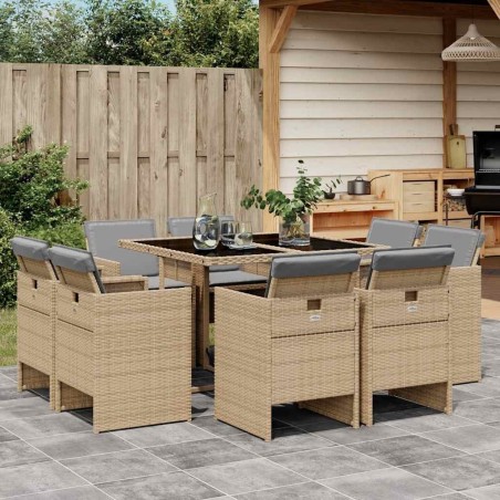 Ensemble à manger de jardin et coussins 9 pcs mélange beige 509878509878
