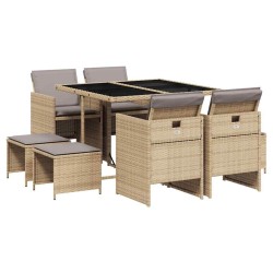 Ensemble à manger de jardin et coussins 9 pcs mélange beige 509878509878