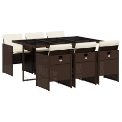 Ensemble à manger de jardin et coussins 7 pcs marron rotin 509879509879