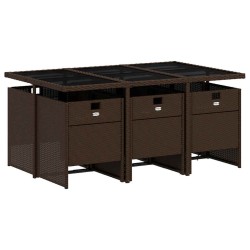 Ensemble à manger de jardin et coussins 7 pcs marron rotin 509879509879