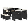 Ensemble à manger jardin 9pcs et coussins noir résine tressée 509882509882