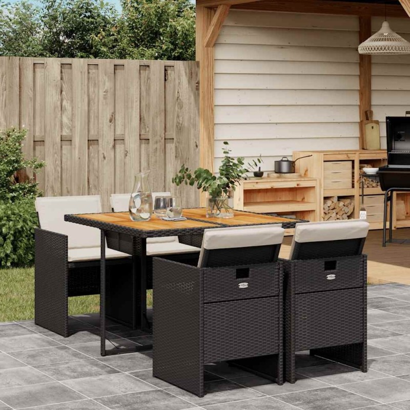 Ensemble à manger de jardin coussins 5pcs Noir Résine tressée 509883509883