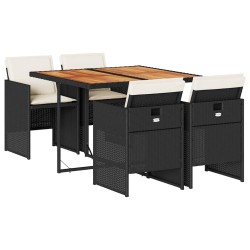 Ensemble à manger de jardin coussins 5pcs Noir Résine tressée 509883509883