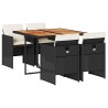 Ensemble à manger de jardin coussins 5pcs Noir Résine tressée 509883509883