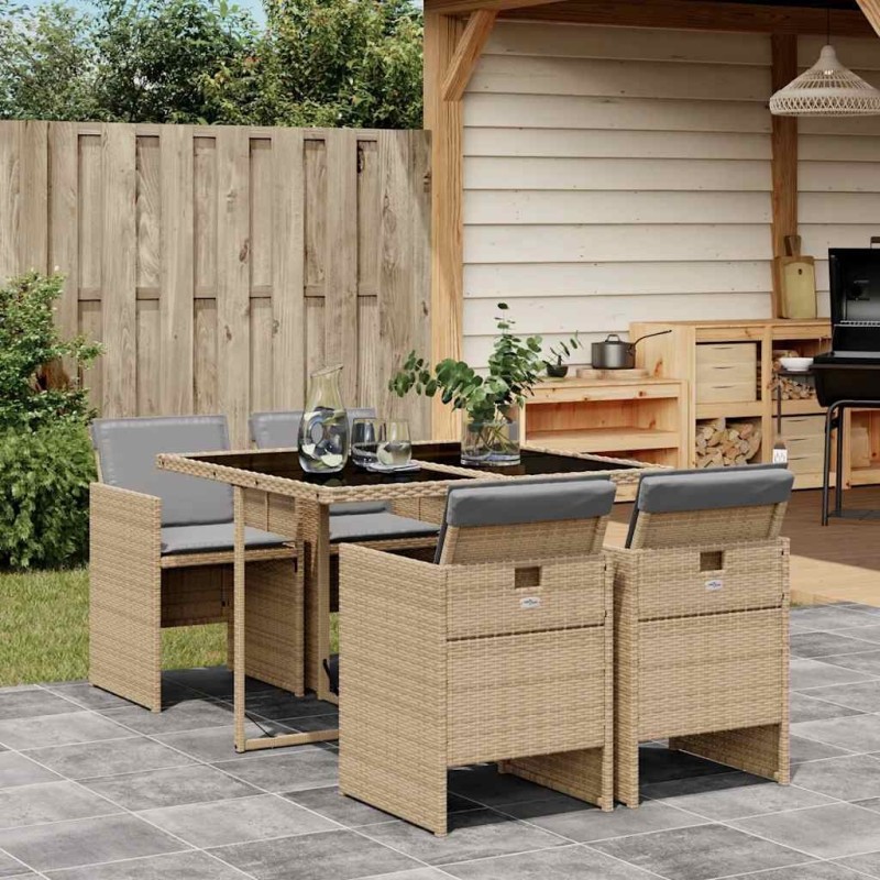 Ensemble à manger de jardin coussins 5 pcs mélange beige rotin 509885509885