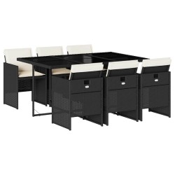 Ensemble à manger de jardin coussins 7pcs Noir Résine tressée 509886509886
