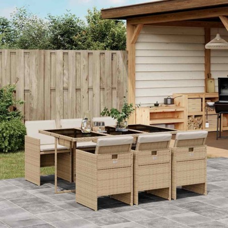 Ensemble à manger de jardin et coussins 7 pcs beige poly rotin 509887509887