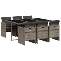 Ensemble à manger de jardin et coussins 7 pcs gris rotin 509889509889