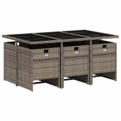 Ensemble à manger de jardin et coussins 7 pcs gris rotin 509889509889