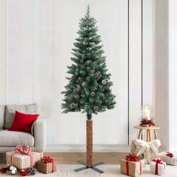 Sapin de Noël mince bois véritable et neige blanche vert 210 cm 509904509904