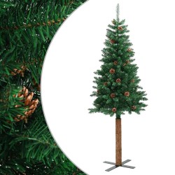 Sapin de Noël mince avec bois véritable et cônes vert 210cm PVC 509914509914
