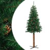 Sapin de Noël mince avec bois véritable et cônes vert 210cm PVC 509914509914