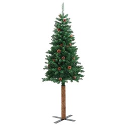 Sapin de Noël mince avec bois véritable et cônes vert 210cm PVC 509914509914