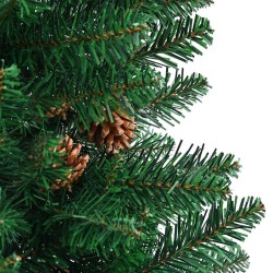 Sapin de Noël mince avec bois véritable et cônes vert 210cm PVC 509914509914