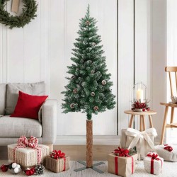 Sapin de Noël mince bois véritable et neige blanche vert 150 cm 509916509916