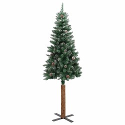 Sapin de Noël mince bois véritable et neige blanche vert 150 cm 509916509916