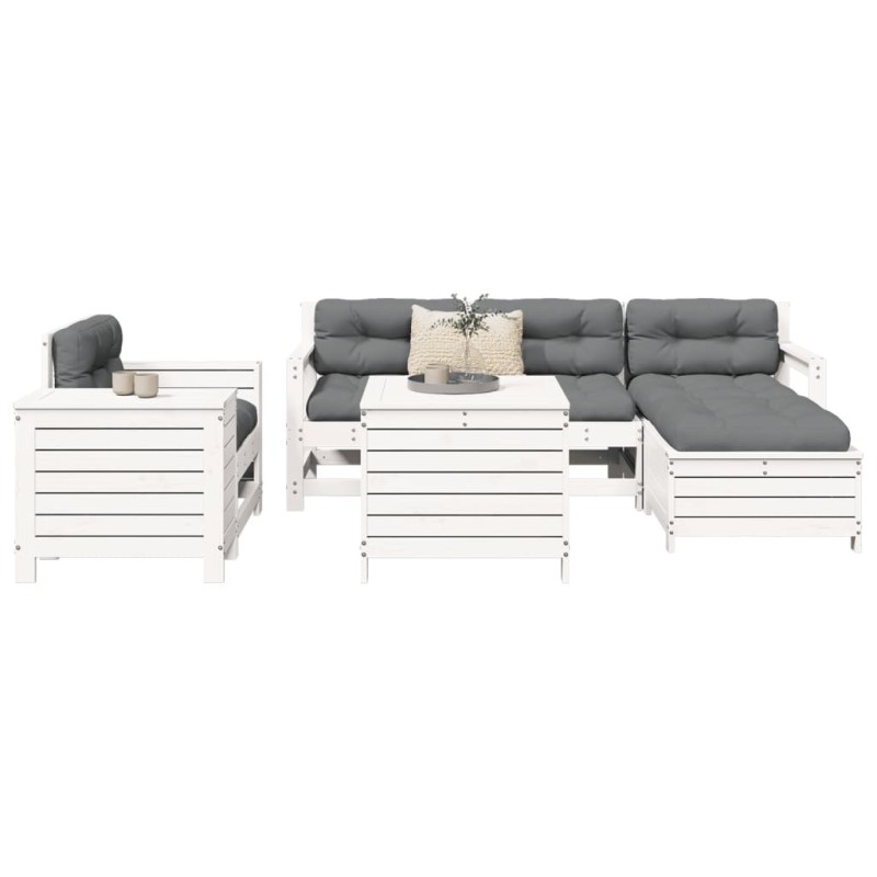 Salon de jardin 7 pcs blanc bois de pin massif 509948509948