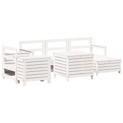 Salon de jardin 7 pcs blanc bois de pin massif 509948509948