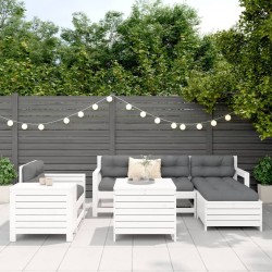 Salon de jardin 7 pcs blanc bois de pin massif 509948509948