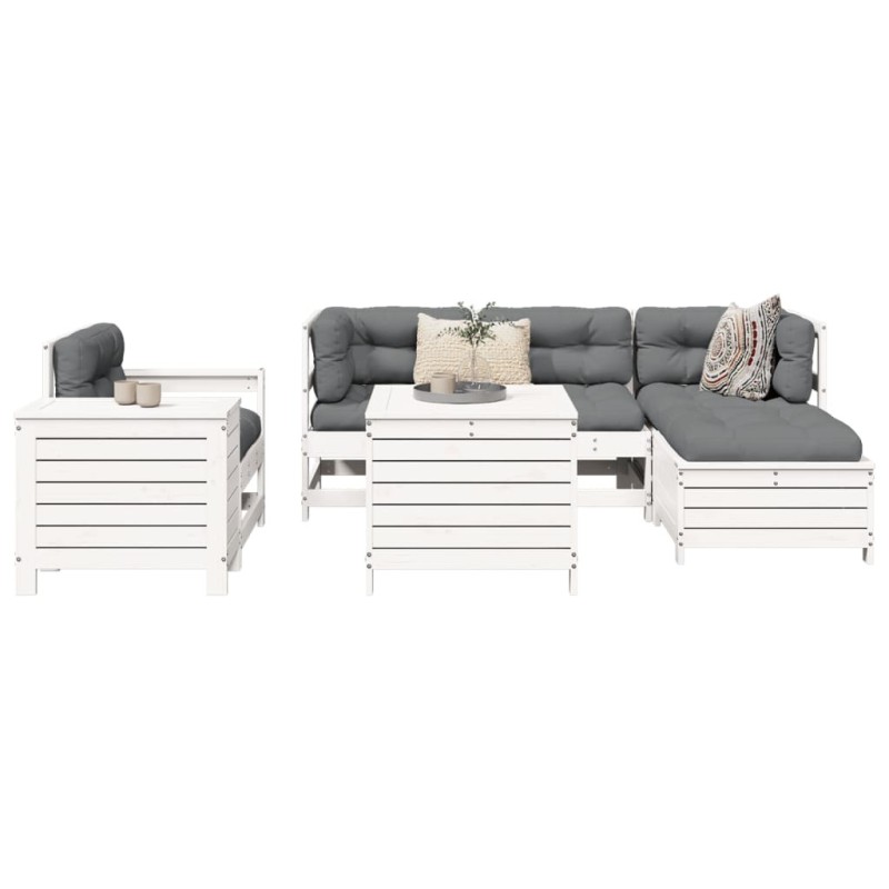 Salon de jardin 7 pcs blanc bois de pin massif 509952509952