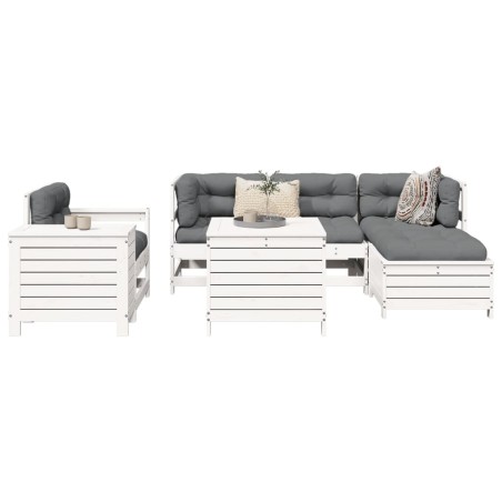 Salon de jardin 7 pcs blanc bois de pin massif 509952509952