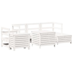 Salon de jardin 7 pcs blanc bois de pin massif 509952509952