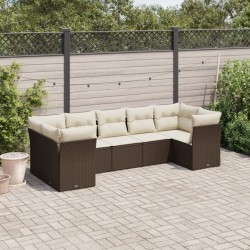 Salon de jardin avec coussins 7 pcs marron résine tressée 509957509957