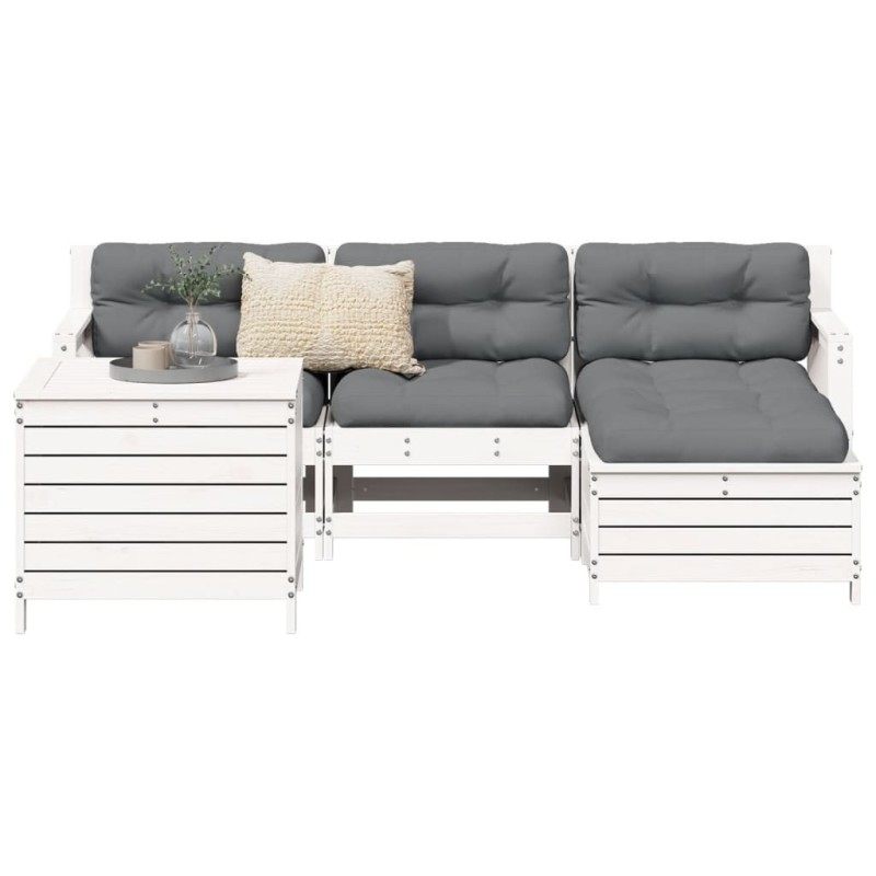 Salon de jardin 5 pcs blanc bois massif de pin 509959509959